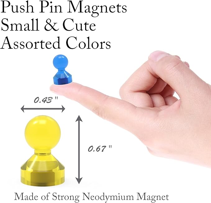 48Pack Colorful Push Pin Magnets 6 Assorted Color Office Magnets for Whiteboard Small Magnetic Push Pins Strong Magnet Fridge Perfect for Refrigerator White Board Map School Classroom Thumb Tacks