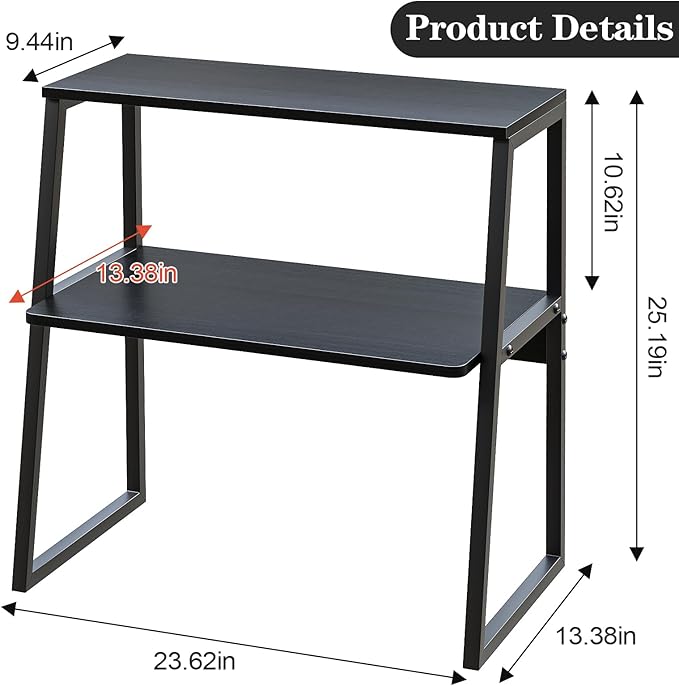 Arbuxzuy Printer Stand, Desktop Printer Shelf, 3 Tier Desk Shelf for top of Desk, Large Printer Stands Office Organization Shelves for Home Office Printer Fax Book, Black