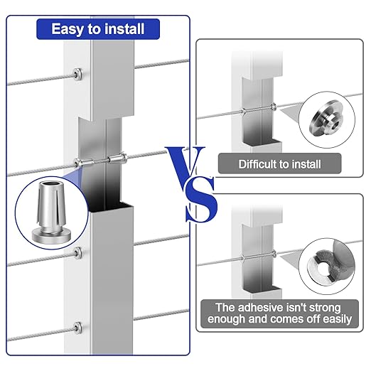 BLIKA Upgraded 40 Pack Stainless Steel Protector Sleeves for 1/8" 5/32" or 3/16" Deck Cable Railing, for Metal Posts, T316 Marine Grade, Cable Railing Protector Sleeves
