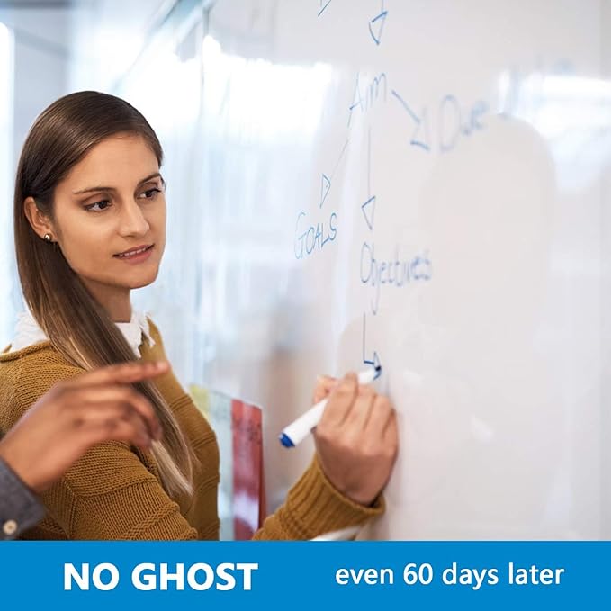 Dry Erase Whiteboard Paper, Large White Board Stickers for Wall, 8x4ft Dry Erase Paper Roll with Adhesive Backing, Perfect Replacement for White Board, No Ghost After 60 Days, 6 Much Better Markers