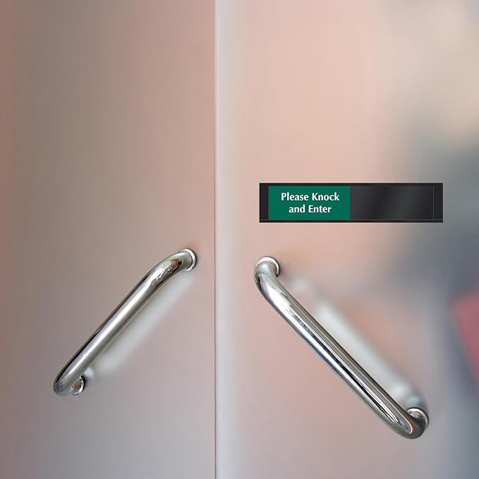 SmartSign Privacy Sign Please Knock And Enter/In Session Door Slider Sign for Office, Conference, Hotel, Hospital, Therapy, Training| 2.25" x 10" Plastic Black, Made in USA