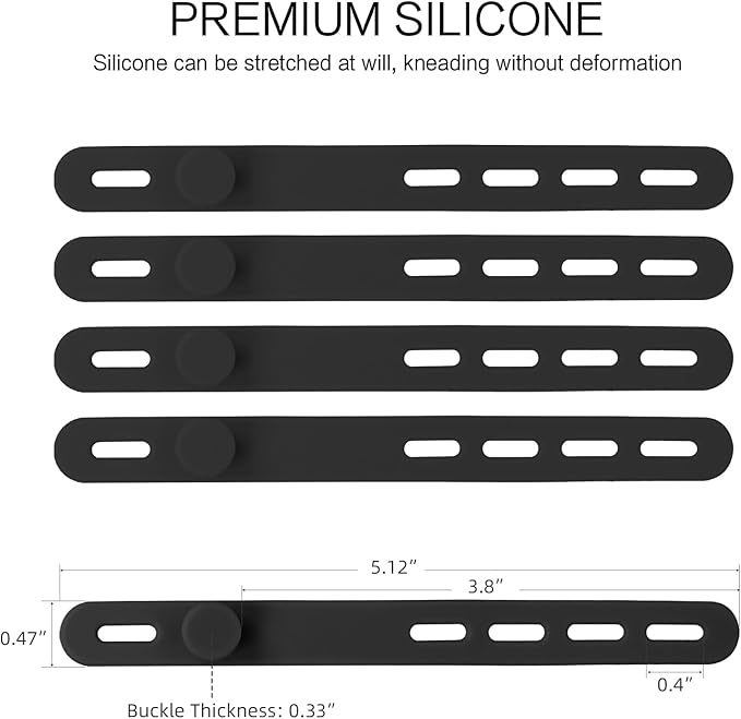 Donruby 24Pcs Silicone Cable Ties - Reusable & Washable with Locking Buckles, Adjustable Fastening Cable Management Straps, Multi-Purpose High Elasticity Cord Organizer (Black)