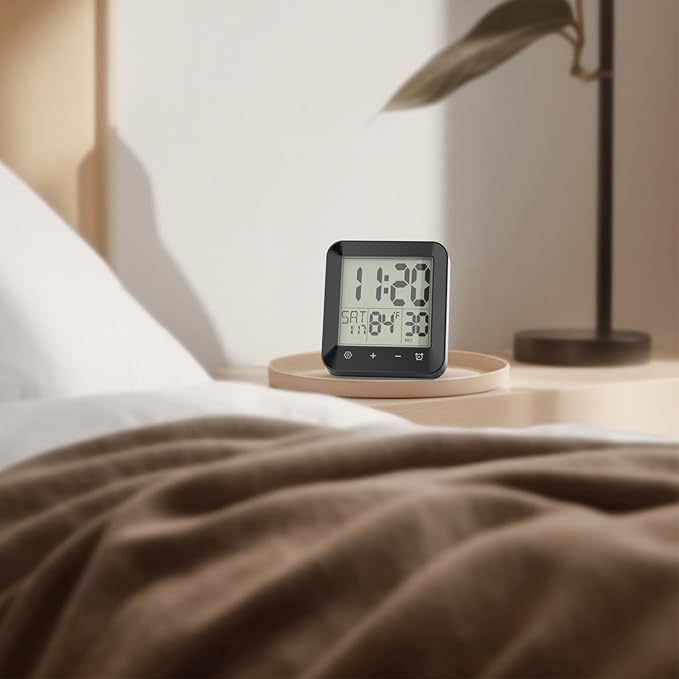 Wisoee Waterproof Shower Clock Timer, Bathroom Clock with Countdown, Touch Screen, Indoor Temperature, Suction Cup, LCD Digital Wall Clock for Bath, Kitchen