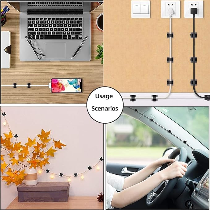 ITUGOU 100 PCS Cable Clips Cord Organizer (Small, Medium,Large),Wire Holder for Cable Management, Outdoor Light Clips Light Hooks for LED String,Car Dash Cam, Extension Cord (Clear)