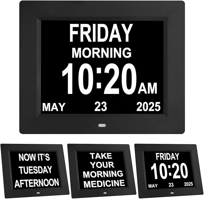 TMC 【New 2026】 Dementia Clock Large Digital Clock for Seniors, Large Display with Custom Alarms, Digital Calendar Alarm Day Clock with Day & Date for Elderly, Clear Numbers Alzheimer (Black, SD)