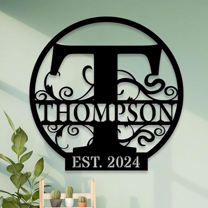Custom Metal Signs | Personalized Monogram Name Sign | Outdoor Wall Art for Family Name | Custom Name Metal Sign, Last Name, Anniversary, Wedding Gifts for Women, Wife, Parents, couple (6'') (Design 4)