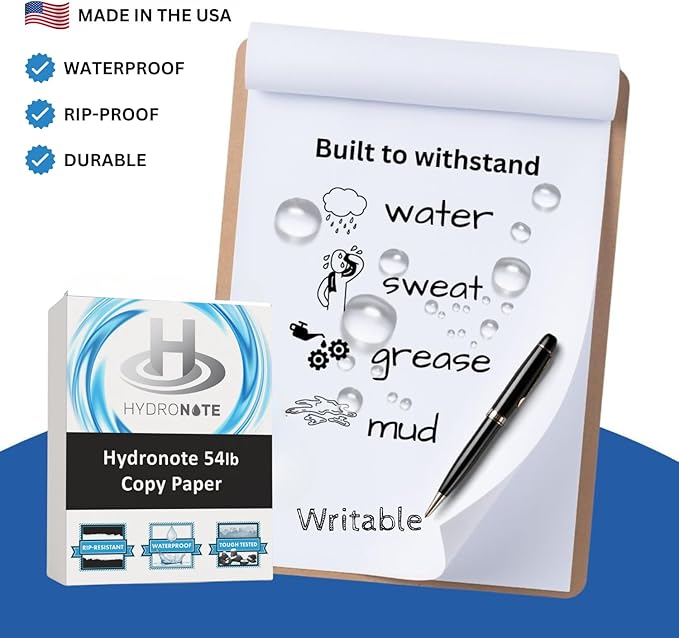TerraSlate Waterproof Paper - Hydronote 54lb Multipurpose Copy Paper 8.5” x 11”, Bulk White Paper, 500 Sheets, Inkjet Printer and Laser Printer Paper Compatible - Weather/Rain Proof, Durable