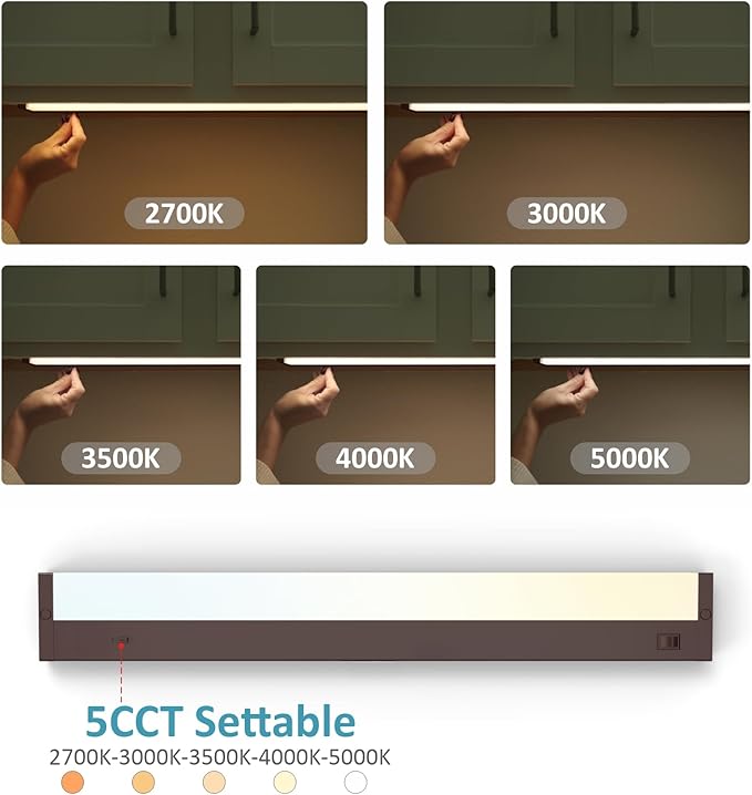 Leetdud LED Under Cabinet Lighting Hardwired or Plug in, 40 Inch 20W, Dimmable 5 Color 2700K/3000K/3500K/4000K/5000K, Linkable Eyes Care Design Counter Lights for Kitchen, Sink, ETL Listed, Bronze