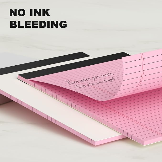 AILZFEI Pink Legal Pad Note Pads 8.5 x 11 inch, Wide Ruled Clear Print Writing Pads 30 Sheets/Pad, 20lb Colored Paper, Perforated Notepad with Sturdy Back (3 Pads Pink)