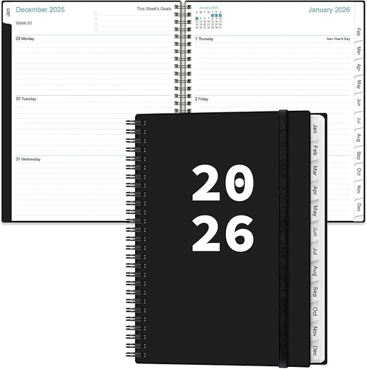 2026 Planner - Planner 2026 from January 2026 to December 2026 with 12 Monthly Tabs, Flexible Cover, Inner Pocket, 8.5" x 11", Black-A