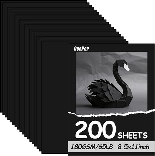 OcePor 200 Sheets Black Cardstock 8.5” x 11”, 65lb/180gsm Black Card Stock, Thick Card Stock Paper, Heavy Cardstock Paper for Printer, Resume, Scrapbooks, Art, Crafts, Business Cards
