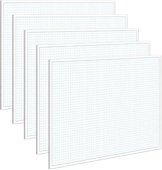 (5-Pack) Engineering Graph Paper Pads, 11x17 Quadrille 125 Sheets/250 Pages Grid Paper for Drafting, Engineering, Blueprint Drawing, 4x4 Blue Quad Rule, 100gsm White Paper