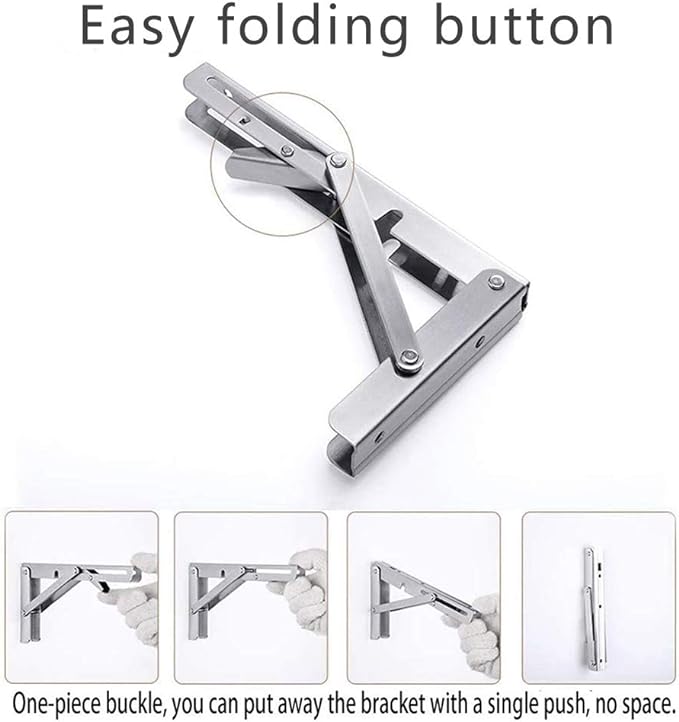 Folding Shelf Brackets, Max Load 300 lb, Heavy Duty Stainless Steel Collapsible Wall Mounted Shelf Brackets for Table, Space Saving DIY Bracket, Pack of 2 (2, 24 Inch)