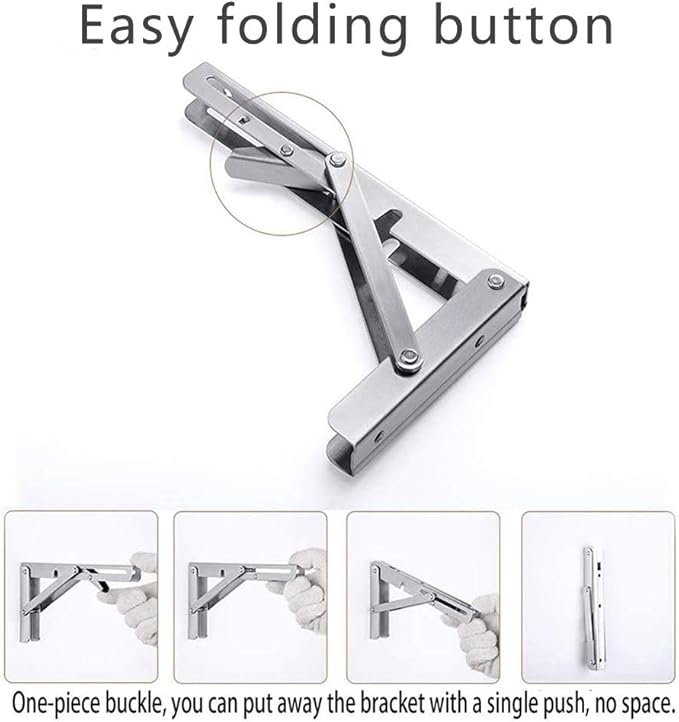 Folding Shelf Brackets, Max Load 300 lb, Heavy Duty Stainless Steel Collapsible Wall Mounted Shelf Brackets for Table, Space Saving DIY Bracket, Pack of 2 (2, Foldable 16")