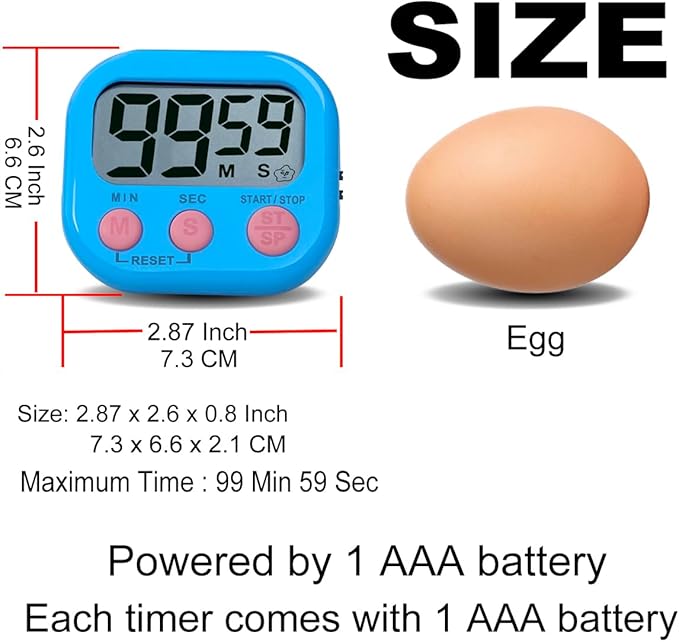 Timers for Classroom,BESTWYA Magnetic Timer with Loud/Silent Switch Big LCD Screen Count Up and Down Function 3 Big Buttons for Break Time, Cooking, Gym, Meeting, Classroom (6, 6 Colors)