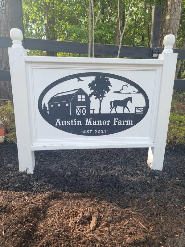 RealSteel Personalized Metal Farmhouse Sign - Custom Farm Scene Wall Art with Barn, Horse, Trees, and Fence - Custom Last Name & Established Date - Durable Outdoor Garden and Patio Decor