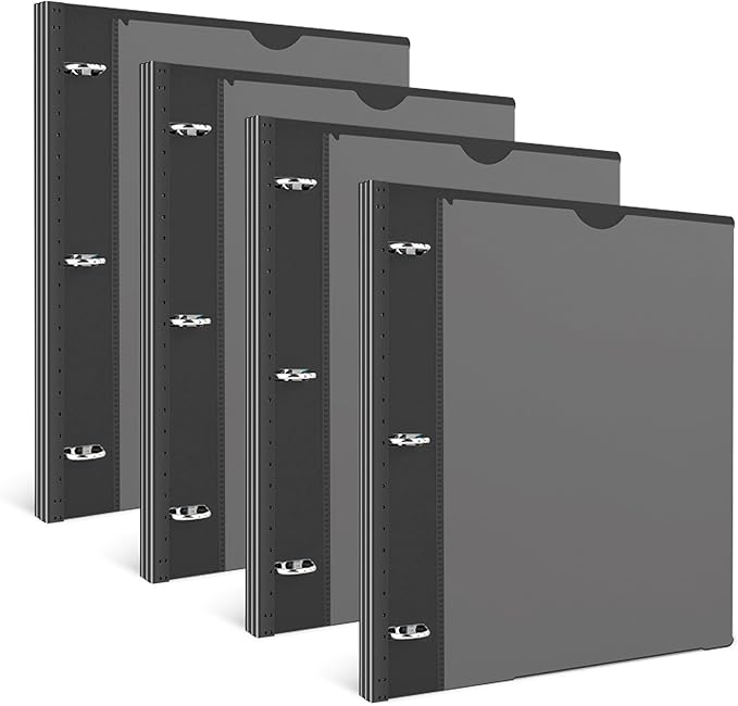 INFUN Telescoping 3 Ring Binder -4PCS-Black, Flexible Round Binder with Customizable Front Cover and Clear Catalog Pocket, 0.75 Inch Rings, Holds 160 Sheets 8.5x11 inch Paper