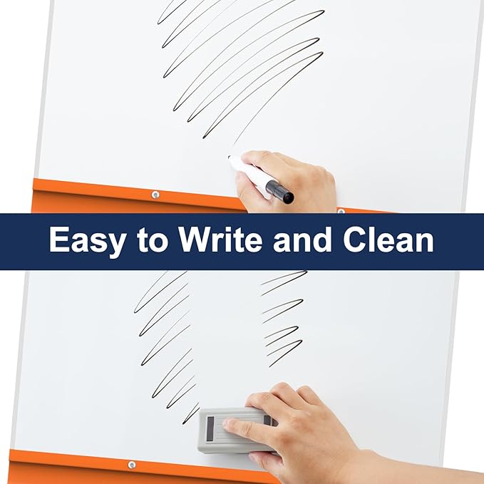 TSJ OFFICE Rolling Whiteboard Standing - 40 x 26 Inches Magnetic Mobile White Board with Stand, Height Adjustable Dry Erase Board on Wheels with Paper Clamp on Top, Orange