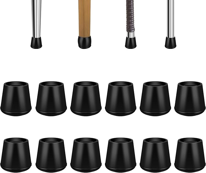 VOCOMO 5/8" Round Rubber Chair Leg Tips Caps, 16 Pack Small Chair Leg Floor Protectors Small Furniture Legs Caps Non Slip Reduce Noise for Hardwood Floors (Black, Fit: 16mm to 17mm)
