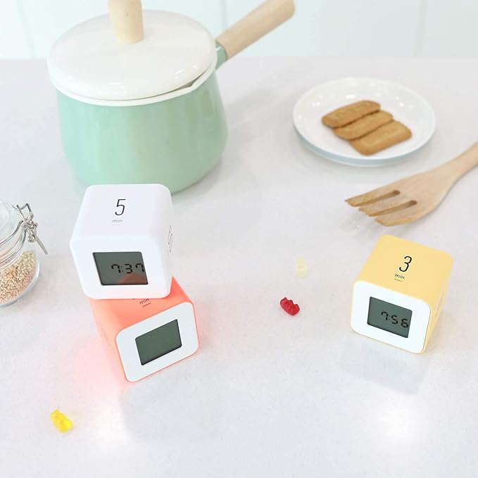 mooas Multi Clock Time Cube Timer (White), Alarm & Backlight Desk Productivity for ADHD Kids Classroom Study, Kitchen, Cooking, Desk, Office, Time Management 5,15,30,60 min Timer Various Setting