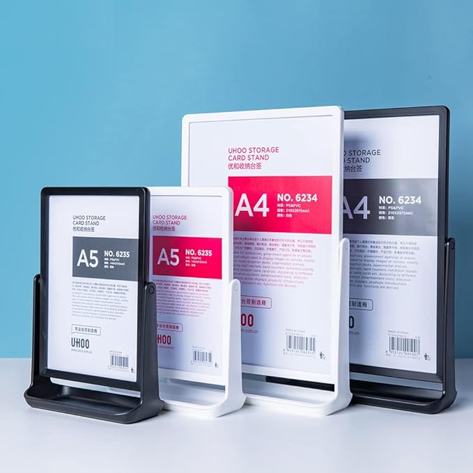 ECKEK ABS Plastic Sign Holder, Menu Displays T Shape Sign Stand, Rotating Display Stand for Ads, Menu, Photos, Business Card (Black A4 210×297mm/8.27×11.69 inches)
