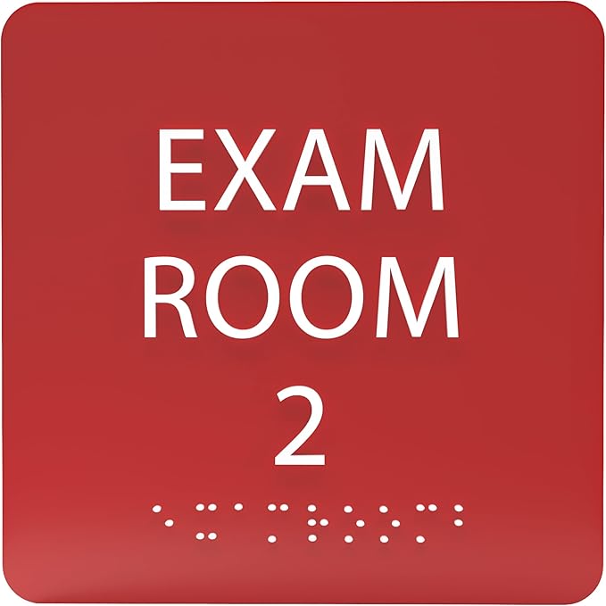 6" X6" Exam Room 2 Sign - ADA Compliant Tactile Graphics Grade 2 Braille Text Acrylic Wall Signs - Educational Institution Directional Assistance Test Center Door Sign for Schools