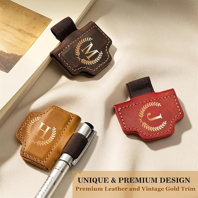Personalized Mark Bookmark with Pen Holder, Leather Magnetic Book Marker 26 Letters,Custom Initials Page Marks, Gifts for Book Lovers Readers Men Women (Red, P)
