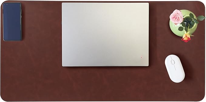 Huicon Faux Leather Desk Mat, 31.5"x15.7" Non-Slip PU Leather Desk Pad, 2mm Thick Desk Blotter with Stiched line, Retro Large Mouse Pad, Laptop Pad for Office & Home Use (Brown)