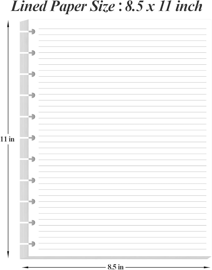 Letter Size Discbound Refill Paper, 11 Disc Paper Refill for Note-Taking System Discbound Planner, 100Sheets / 200Pages Discbound Paper, 100gsm, White, 8.5'' x 11''