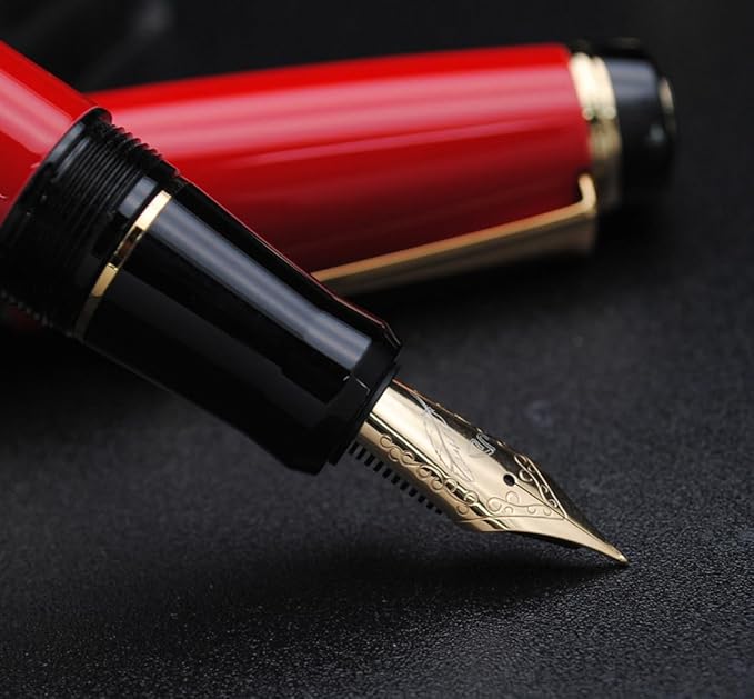 xixixiaozhu Metal Big Fountain Pen Set Medium Nib 0.7mm, Includes Ink Refill Converter, 5 Ink Cartridges & Gift Box (Medium Nib 0.7mm, Red)