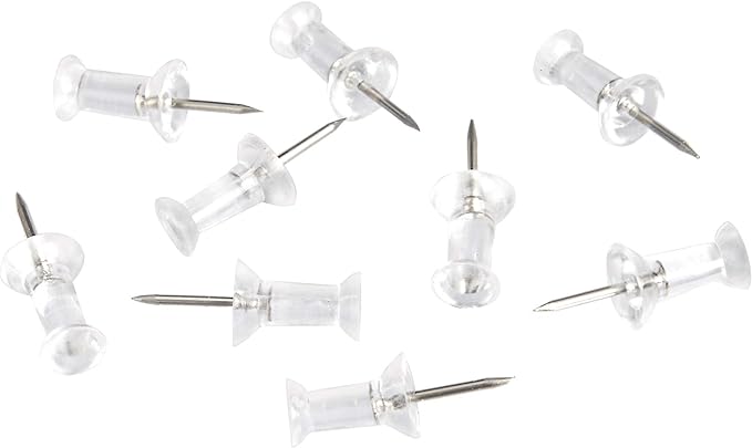Amazon Basics Push Pins Tacks, Steel Point, Clear Plastic Head, for Bulletin Board, Maps, Posters, and Craft Projects, 200-Pack
