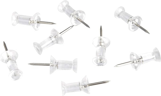 Amazon Basics Push Pins Tacks, Steel Point, Clear Plastic Head, for Bulletin Board, Maps, Posters, and Craft Projects, 200-Pack