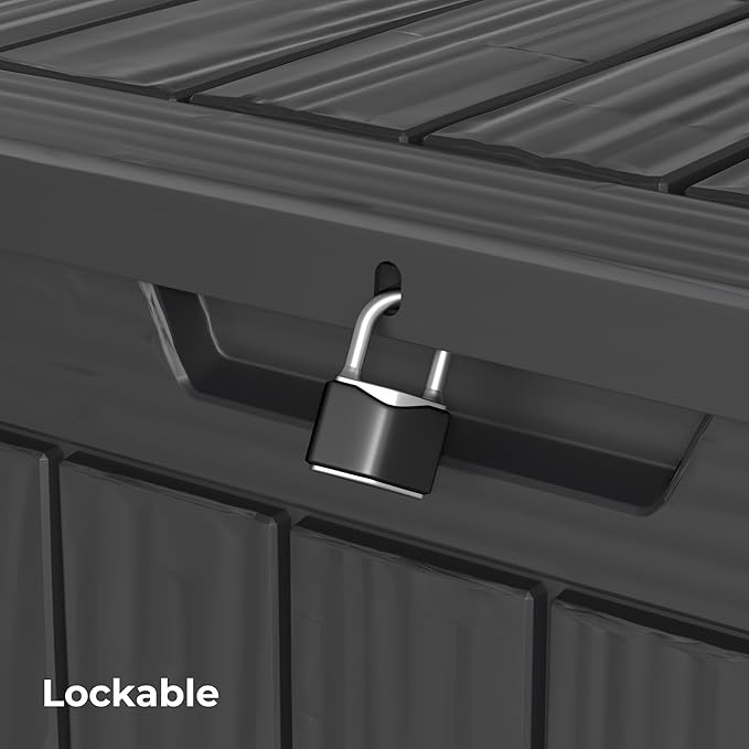 Decksplore 35 Gallon Outdoor Storage Box Waterproof Lockable Resin Deck Box Large, Patio Storage Bin for Pool Accessories Cushion Furniture, Garden Tools, UV-Resistant Outside Delivery Black