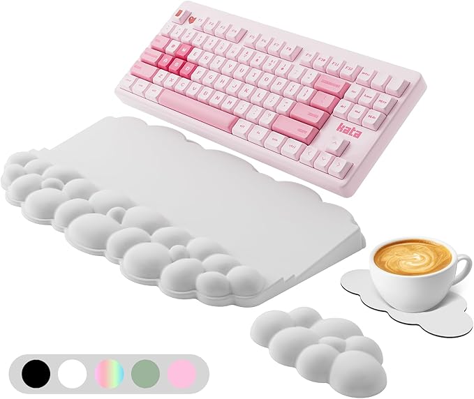 Ergonomic Wrist Rest for Keyboard and Mouse, Soft Memory Foam Cloud Keyboard Stand Pad with Wrist Rest Set, Easy Typing, Pain Relief, Comfort for Office, Work, Gaming - White