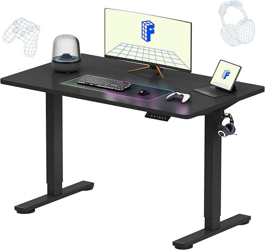 FLEXISPOT EN1 One-Piece Standing Desk, 48"x24" Seamless Desktop Electric Height Adjustable Desk for Home Office, Multi-Monitor Setups & Easy Assembly, Black (Black Frame)