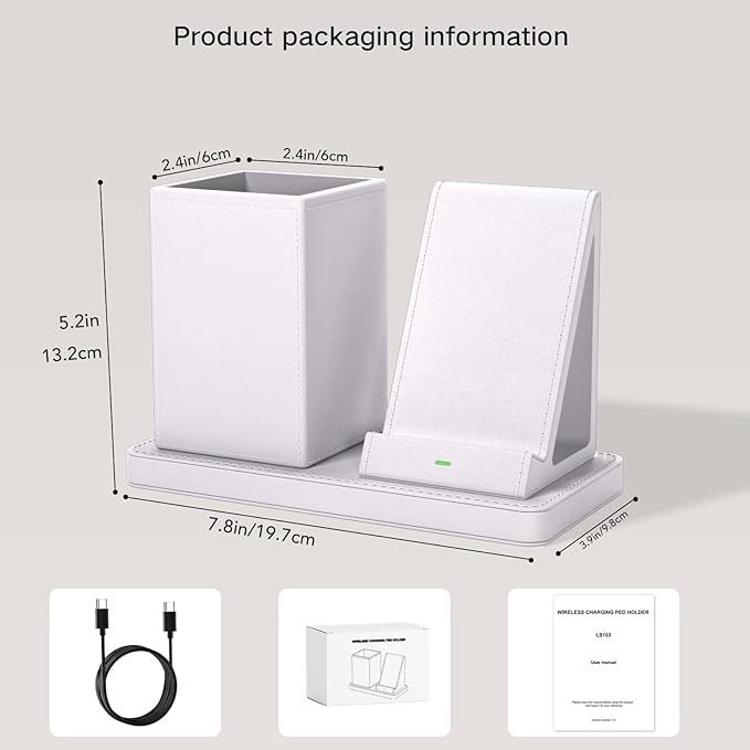 LADSTAG Desk Organizer with Phone Holder,White Multi-Functional Pencil Holder for Desk, Desk Organizers and Accessories for Office Art Supplies,Desk Phone Stand Charger for Desktop/Counter