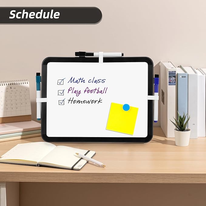 VUSIGN Small White Board Dry Erase, 8.5'' x 11'' Magnetic Dry Erase Board, Mini Whiteboard with Markers for Students, Fridge, Wall, Locker, Black