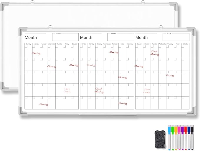 Lincia 36" x 18" Magnetic Horizontal 3 Month Dry Erase Calendar for Wall Undated Dry Erase Wall Calendar Planner Aluminum Frame Whiteboard Calendar for Home Office Projects Wall Fridge