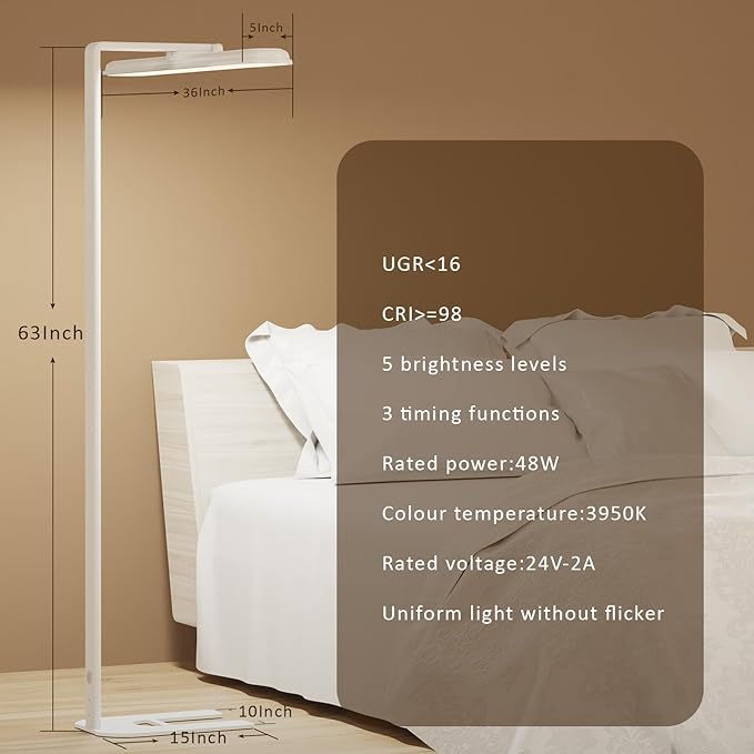 AKRRYR LED Desk Lamp for Home Office, Double Head Desk Lamp,24W Dimmable Desk Light 5 Color 5 Brightness Levels Office Lamp, Adjustable Gooseneck Office Light Eye Protection (White-Large Desk lamp)