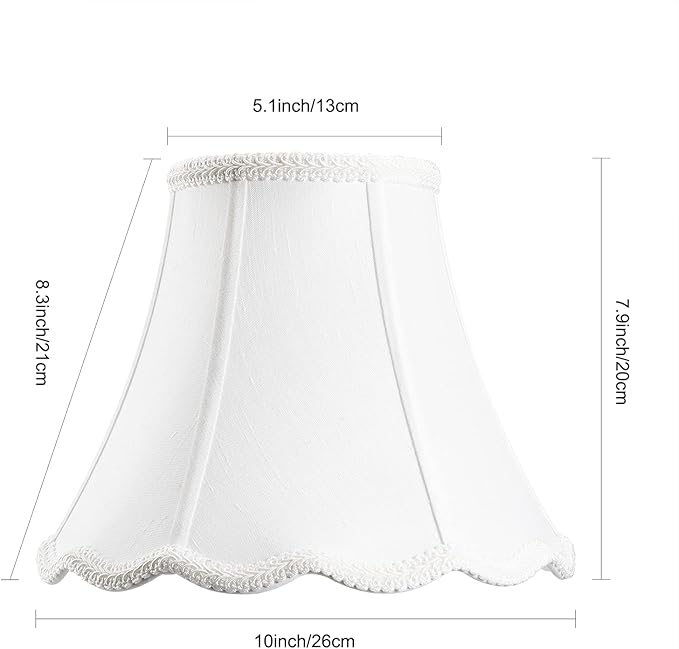 White Bell Scalloped Lamp Shade 5'' Top x 10'' Bottom x 8.3'' Slant Height x 8'' Vertical Height, Double Layers Lampshade Replacement, Lamp Harp Included