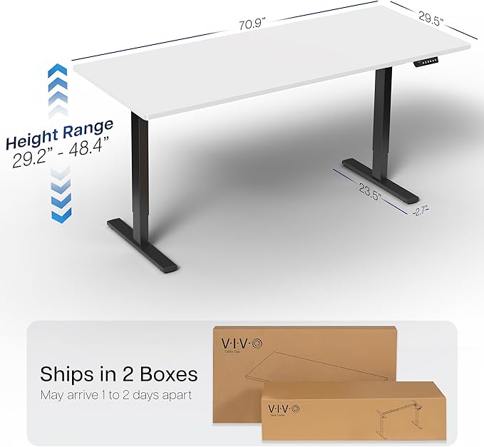 VIVO Electric 71 x 30 in Standing Desk, Memory Height Adjustment, 1B Series, Holds 220 lbs, White Top Black Frame, DESK-KIT-1B7W