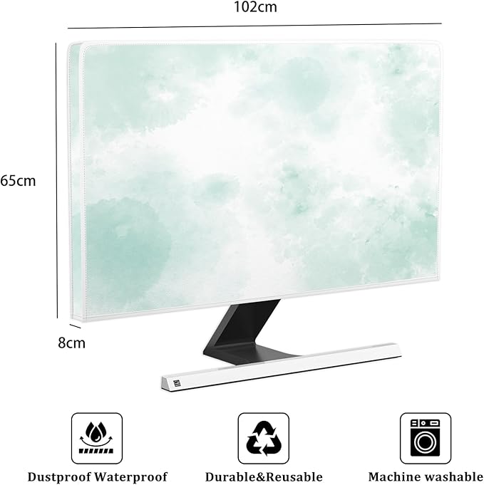 Baocicco Abstract Watercolor Waterproof TV Display Screen Cover 40, 41, 42, 43 Inch Cyan Marble Dip Dyeing Dust Proof TV Covers for Television Screen Anti-Static Dustproof Protective，Mint Green