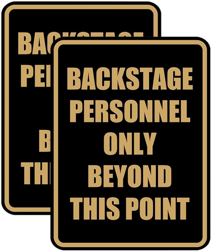 Portrait Round Backstage Personnel Only Beyond This Point Door or Wall Sign Easy Installation | Music | Concert | Festivals Sign (Black Gold) - Large (2 Pack)