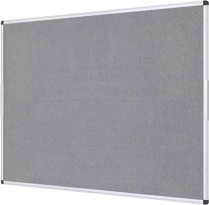 VIZ-PRO Large Fabric Bulletin Board/Foldable Notice Board Felt Gray, 60 X 48 Inches, Silver Aluminium Frame