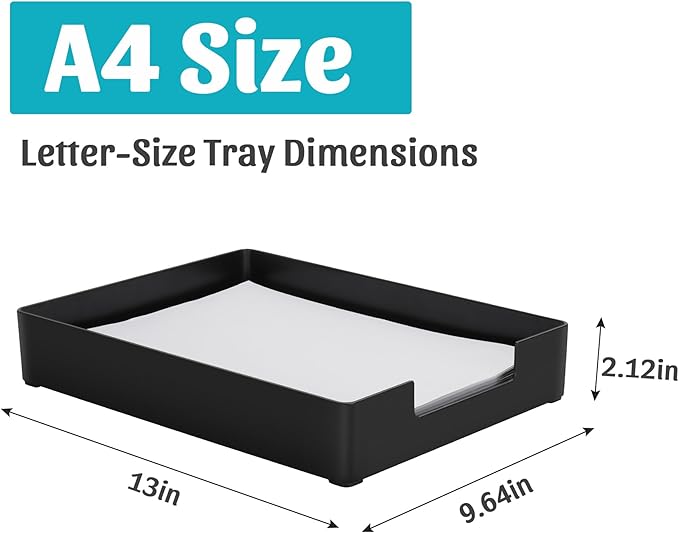 AZFUNN Letter-Size Tray Desk Letter Tray Paper Tray, Sturdy Heavy-Duty Plastic Printer Paper Tray, Single-Tier Stackable File Storage Organizer for Office Home (1, Black)