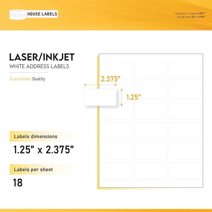 HOUSELABELS 18-up Address Labels (2-3/8" x 1-1/4") for Laser and Inkjet Printers, 700 Sheets