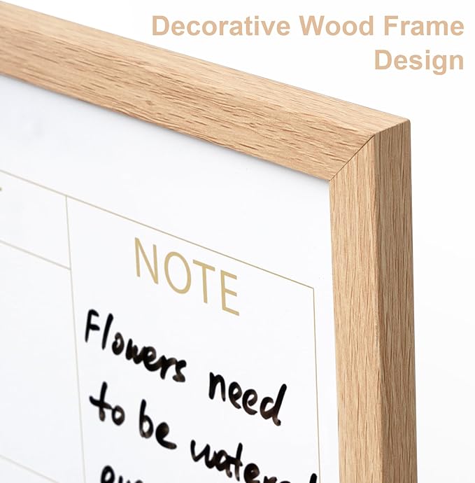 ARCOBIS Calendar Whiteboard with Cork Board, 36"x24" Wood Frame Dry Erase Calendar for Wall, Magnetic Monthly Combination Board for Home, Office, School, Kitchen, Beige