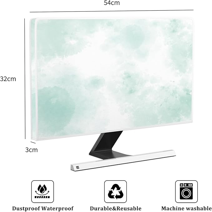 Baocicco Abstract Watercolor Waterproof Computer Monitor Cover 22, 23, 24, 25 Inch Cyan Marble Dip Dyeing Dust Proof Monitor Covers for Computer Screen Anti-Static Dustproof Protective，Mint Green