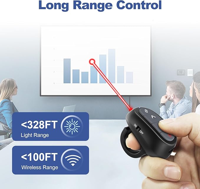 Presentation Clicker PowerPoint Wireless Presenter Remote: USB C Laser Pointer Computer Clickers, Hyperlink Finger Ring Project Power Point PPT Clicker for Mac Laptop Office, Google Slide Advancer