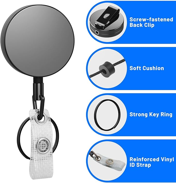 3 Pcs Heavy Duty Badge Reels Retractable Badge Holder, Selizo Metal Retractable Keychain Badge Reel ID with Belt Clip Key Ring for Key Name Card Holder